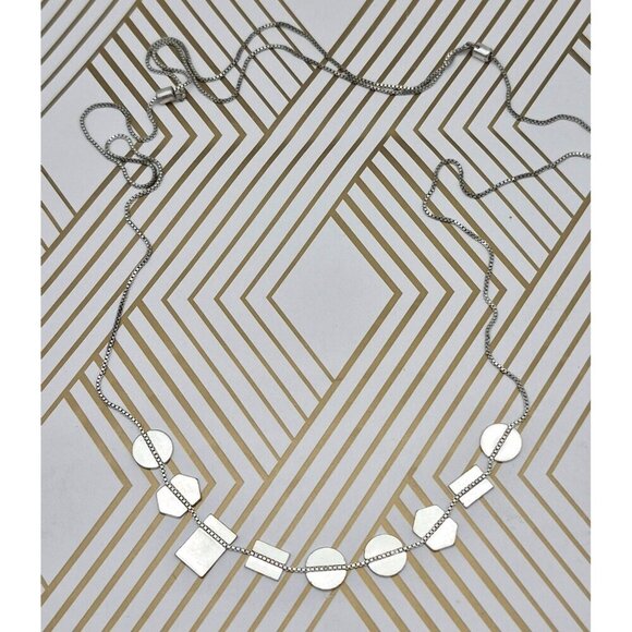 Silver Tone Slide Adjustable Box Chain Art Deco Shape Pendants Charms 2 Strands - Picture 5 of 7